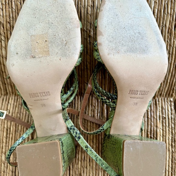LIKE NEW Paris Texas Green, Snakeskin Like Block Heels Size 38 / 7.5 - Picture 3 of 3